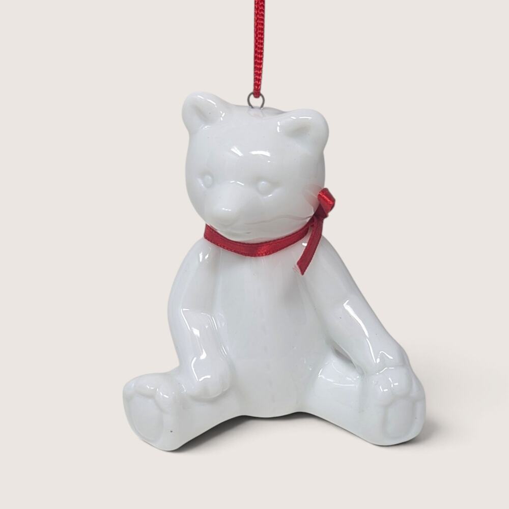 Vintage Dept 56 White Porcelain Teddy Bear Ornament